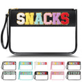 YEMEDA Chenille Letter Clear Zipper Pouch for Travel, Nylon Makeup Letter Bag, PVC Waterproof Cosmetic Bag, Snack Bags for Women Girls, Clear Stuff Bags For Travel(Black-Snacks)