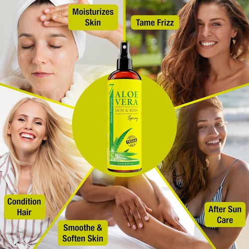 Seven Minerals Organic Aloe Vera Spray - Extra Strong, Rapid Absorption, No Sticky Residue | 12 fl oz