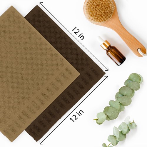 DecorRack 8 Pack 100% Cotton Wash Cloth, Luxurious Soft, 12 x 12 inch Ultra Absorbent Jacquard Towels, Machine Washable Washcloths, Cappuccino Set (8 Pack)