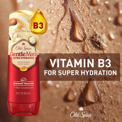 Old Spice Body Wash GentleMan’s Super Hydration for Men, 24/7 Renewing Moisture, Gentle on Skin with Skin Conditioners, Vanilla + Shea Butter Scent, 20 oz (Pack of 4)