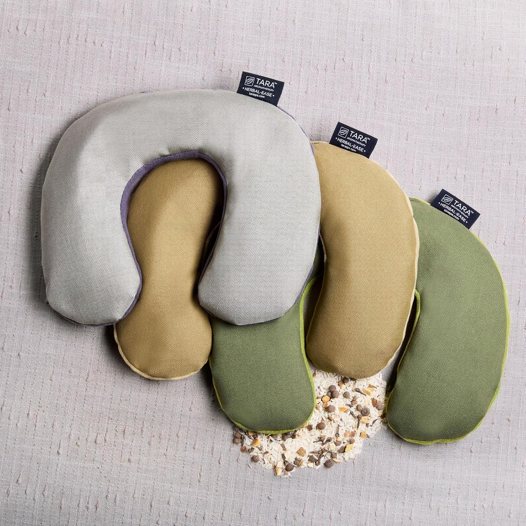 TARA Spa Therapy Aromatherapy Pillow Gift Set - Herbal-Ease Neck & Silk Eye Pillow in Green Olive