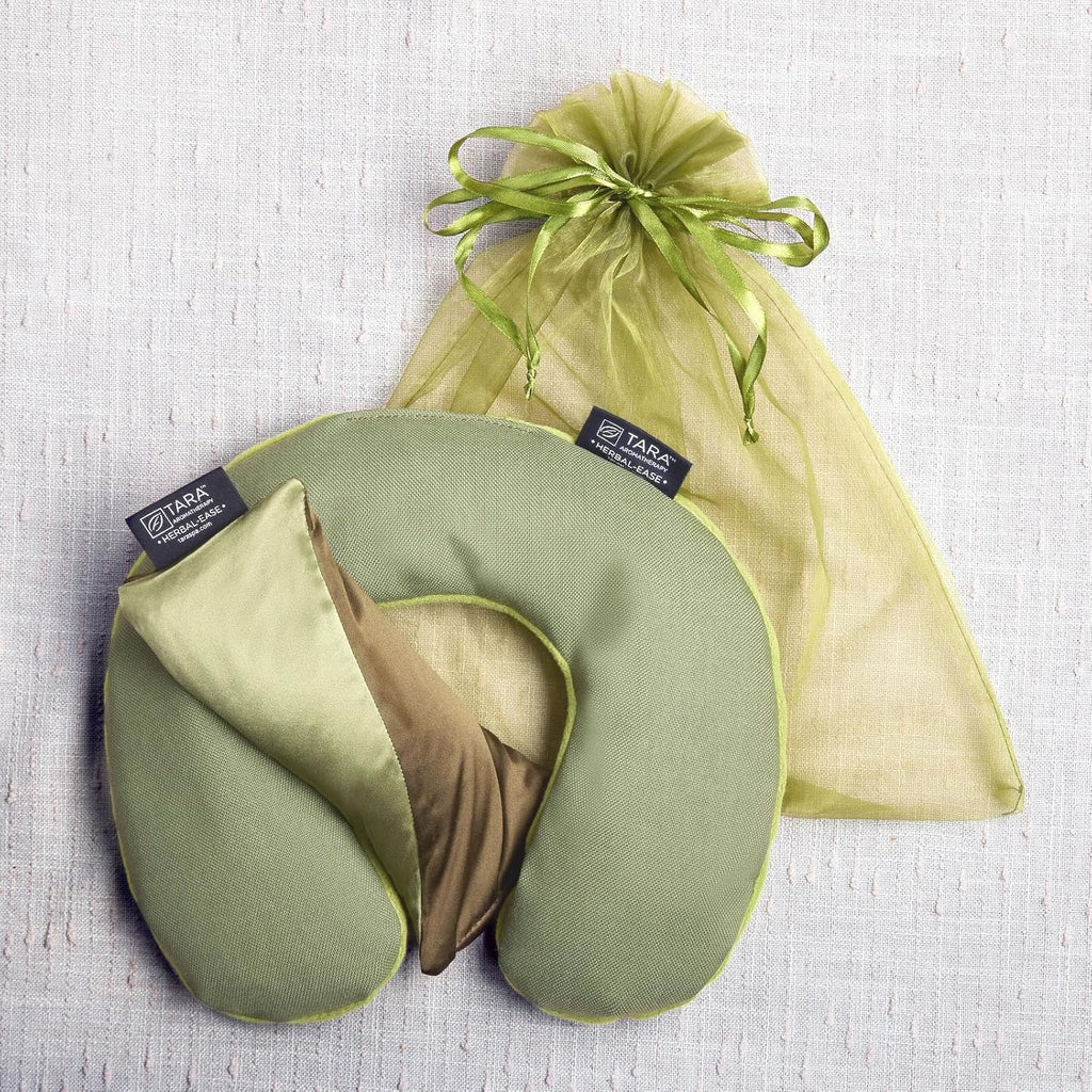 TARA Spa Therapy Aromatherapy Pillow Gift Set - Herbal-Ease Neck & Silk Eye Pillow in Green Olive