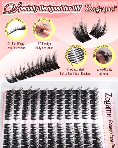 Cat Eye Lash Clusters With Spikes Manga Eyelash Clusters Wispy Cluster Eyelash Extensions C-Curly Left&Right Lash Clusters Anime Individual Lashes Pre-Mapped DIY Lash Extensions 10-18MM by Zegaine