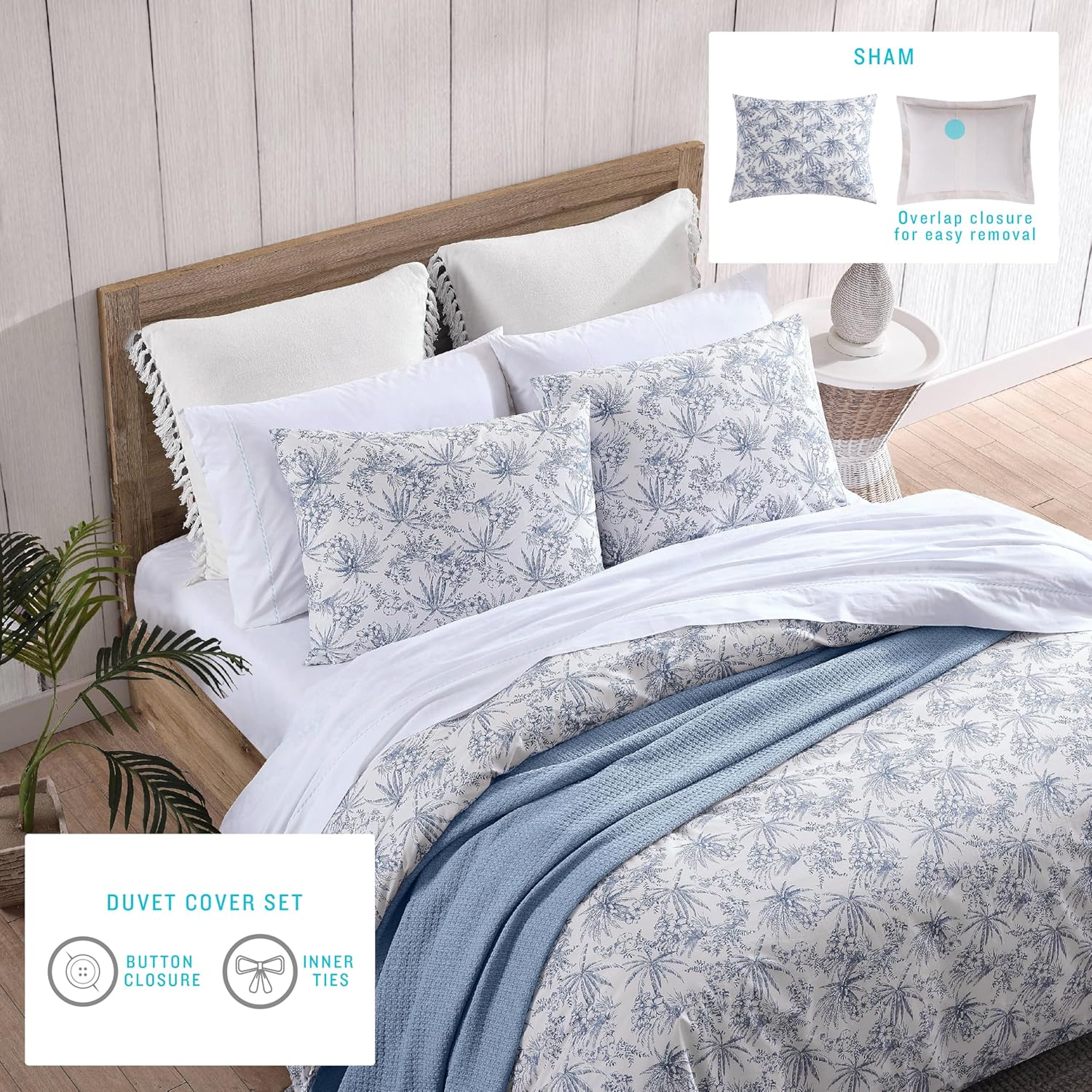 Tommy Bahama King Size Sheet Set - Crisp Cooling Cotton Percale with Matching Pillowcases & Fitted Sheet | Pen and Ink Palm Blue