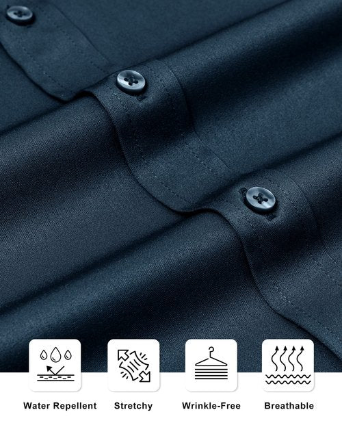 Alimens & Gentle Men's Light Navy Dress Shirt Slim Fit Long Sleeve Stain Shield Button Down Shirts Office Cruise L
