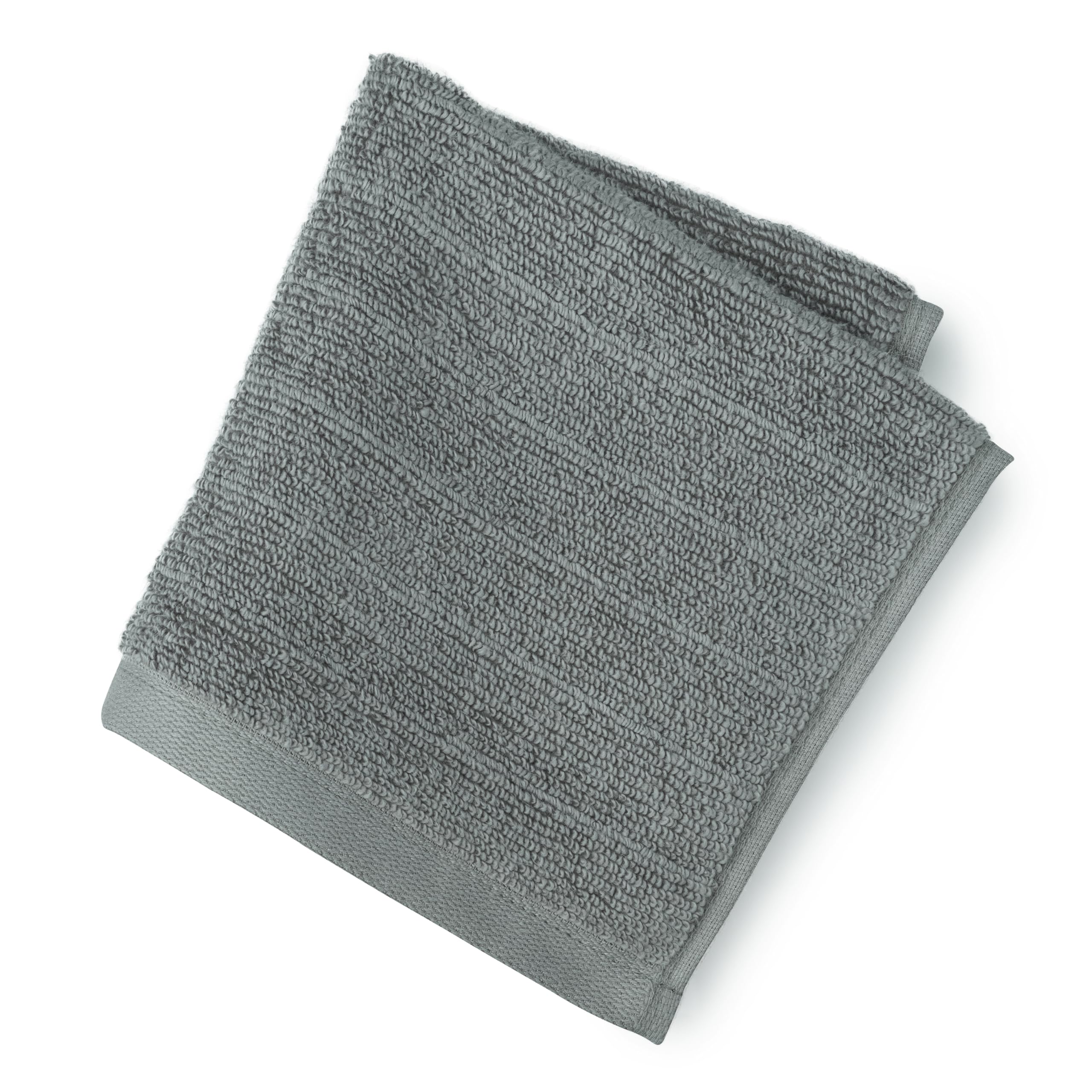 Welhome James 100% Cotton Textured Stripe Towels - 24 Pack Washcloths, Soft & Absorbent, Gray