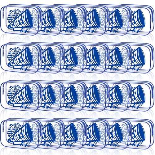 Kacctyen 24 Pcs Cheer Team Gifts Cheer Makeup Bag Bulk for Team Sport Gifts PVC Clear Cosmetic Bag Cheerleader Makeup Case Toiletry Zipper Pouch for Sport Cheerleading, 7x4.7x2.4''(Blue)