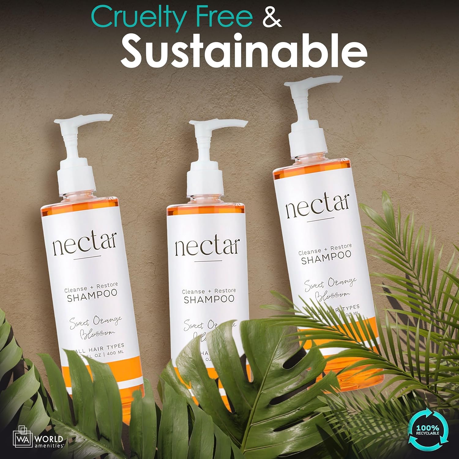 World Amenities Nectar Pump Bottle Shampoo - Orange Blossom Balancing Formula with Vitamins & Minerals