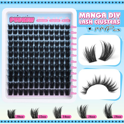 PVDKIW Volume Lash Clusters Wispy Eyelash Clusters C Curl Cluster Eyelash Extensions 10-18MM DIY Lash Extension 144Pcs Reusable False Eyelashes