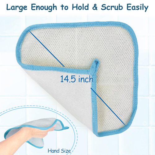 Bleu Bath (12 Pack) Dual-Sided Exfoliating Skin Towel Natural Cotton Body Cloth Scrubber Premium Sturdy Loofah Towel Soft and Buffing Wash Cloth White for Either Oil or Dry Skin