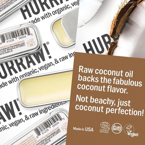 Hurraw! Lip Balm - Coconut, Mint & Vanilla - Organic, Vegan & Cruelty-Free | 3 Pack Bundle, Made in USA