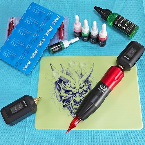 Neebol Tattoo Gun Kit - Wireless Tattoo Machine Kit with 2PCs 1600mAh Tattoo Battery with LED Digital Display, 20PCs Tattoo Cartridge Needles - Professional Tattoo Kit for Beginners Complete Set