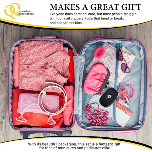 Queensland Quintessentials Nail Clipper Set - Nail Clippers for Men/Women - Includes Toenail/Fingernail Clippers, Tweezers, Crystal Nail File - Perfect for Thick Nails - Manicure/Pedicure Tool Kit