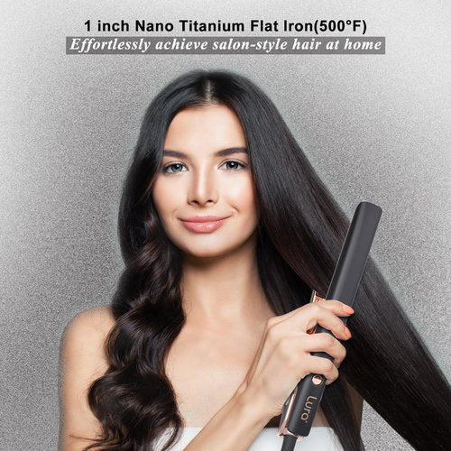 Negative Ion Nano Titanium Flat Irons for Black Women Hair,LURA Dual Voltage Hair Straighteners for Women,1 Inch Professional Hair Straightener and Curler 2 in 1 with 5D Floating Plate
