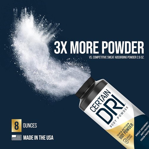 Certain Dri Body Powder - Talc-Free Anti-Chafing & Anti-Itch Formula - Maximum Sweat Absorption | 8 oz, Pack of 2