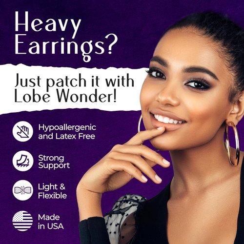 Lobe Wonder - The Original Ear Lobe Support Patch for Pierced Ears - Eliminates The Look of Torn or Stretched Piercings - Protects Healthy Ear Lobes from Tearing - 180 Patches