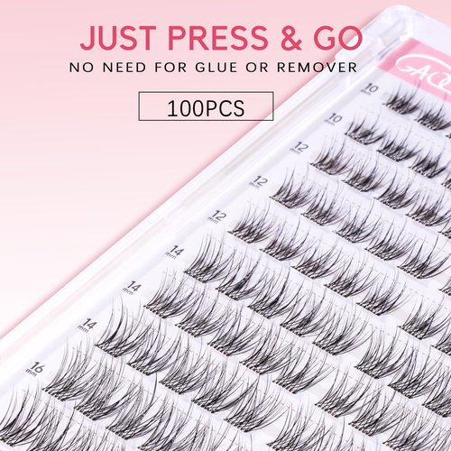 GAQQI Self Adhesive Eyelash Clusters, Natural Look No Glue Lashes 10-16mm, No Band Self Adhesive Lash Clusters 100pcs, Press On Lashes Invisible Band, With Lash Tweezer (LACE)