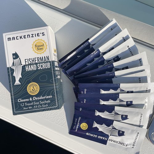 MACKENZIE'S Fisherman Hand Scrub Travel Size Packets - Holiday Gifts for Men - Christmas Gifts for Fisherman - Stocking Stuffer - Gifts for Cooks - Cleansing & Deodorizing - 12 count .33 OZ Packets