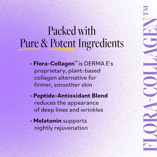 Derma E Advanced Peptides and Vegan Flora-Collagen Night Moisturizer – Hydrating Topical Facial Cream Improves Elasticity and Reduces Appearance of Lines and Wrinkles, 2 Oz