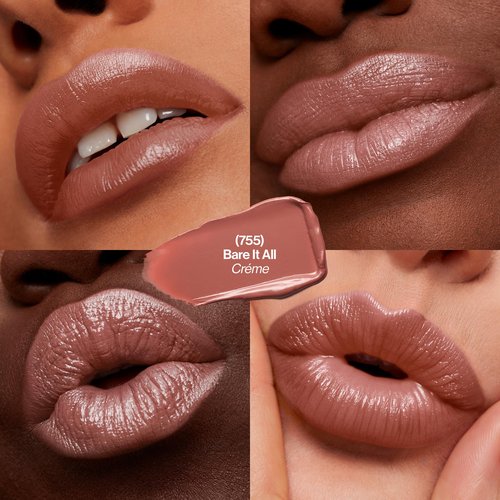 REVLON Super Lustrous Lipstick Gift Set, 5-Piece, Creamy Formula, Moisturized Feel, 755 Bare It All, 477 Black Cherry, 535 Rum Raisin, 805 Candied Rose, 810 Uncut Ruby