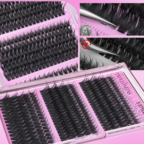 TNFVLONEINS Lash Clusters Wispy Eyelash Clusters Spiky Individual Lashes Clusters D Volume Cluster Eyelash Extensions DIY Cluster Extension Thick Eyelash Cluster (10-16MM,3 Styles)