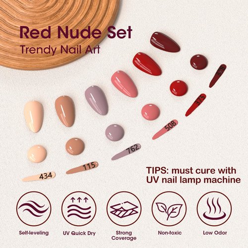 GELLEN Gel Nail Polish Red Brown Nude, Neutral Earth Tones Gel Polish For Finger Toe Nails Home Salon, Cure with UV Light, Glossy, No Wipe, Soak Off, Full Coverage, Non-toxic, Self-leveling