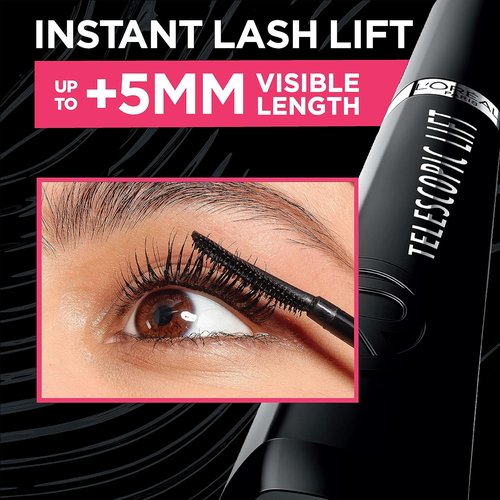 L'Oreal Paris Telescopic Lift Mascara - Lengthening & Volumizing Eye Makeup | 36HR Wear, Blackest Black, 0.33 Fl Oz