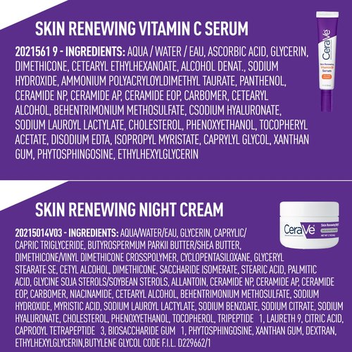 CeraVe Vitamin C Serum and Night Cream Skin Care Set, Brightening Serum with 10% Pure Vitamin C & Night Moisturizer with Peptides + Hyaluronic Acid, Travel Essentials, 1oz Vit C + 1.7oz Moisturizer