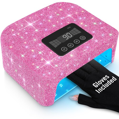 Cordless UV Nail Lamp, Rechargeable UV Light for Gel Nails, LED Nail Lamp with 4 Timer Modes, Gel Nail UV Light Decorate with Sparkling Nail Rhinestones, Nail UV Light Fits for Salon/Home