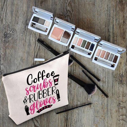 LEVLO Funny Nurse RN Gifts Nurse Appreciation Gift Coffee Scrubs and Rubber Gloves Makeup Bags Nurse Graduation Gift (Coffee Scrubs and Rubber Gloves)