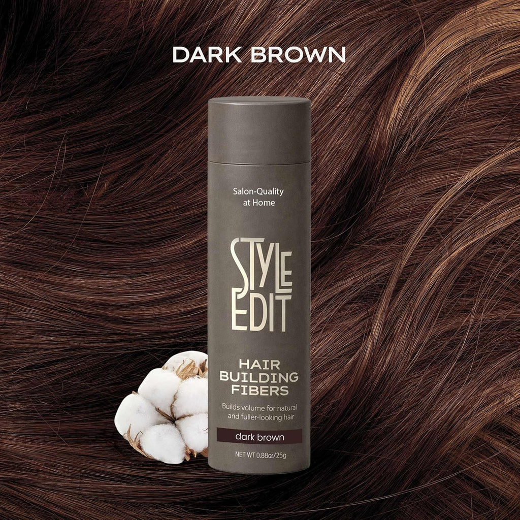 Style Edit Hair Building Fibers - Conceal Thinning Hair & Receding Hairlines | 100% Plant-Based, Dark Brown 0.88oz