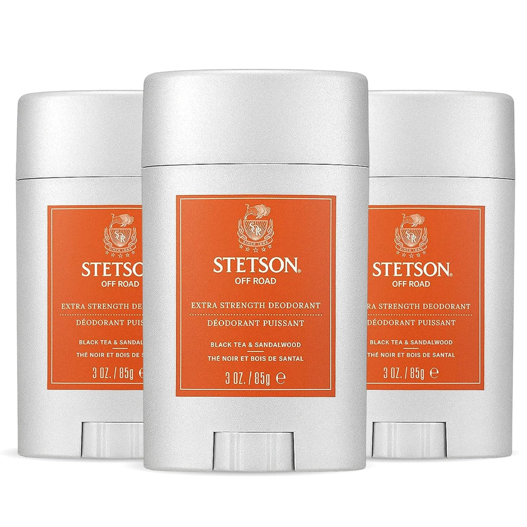 Stetson Extra Strength Men's Deodorant Stick - 3 oz Gel for Grooming Kit | 3 Pack - Off-Road Scent