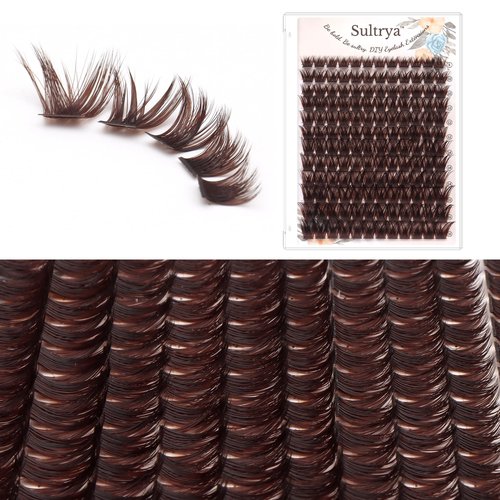 Sultrya Brown Lash Clusters 144PCS Natural Fluffy Thick Eyelash Clusters, C Curl Volume Cluster Lashes, False Eyelashes, Beginner Friendly, DIY Eyelash Extensions for Natural Look (8-16mm, Brown)