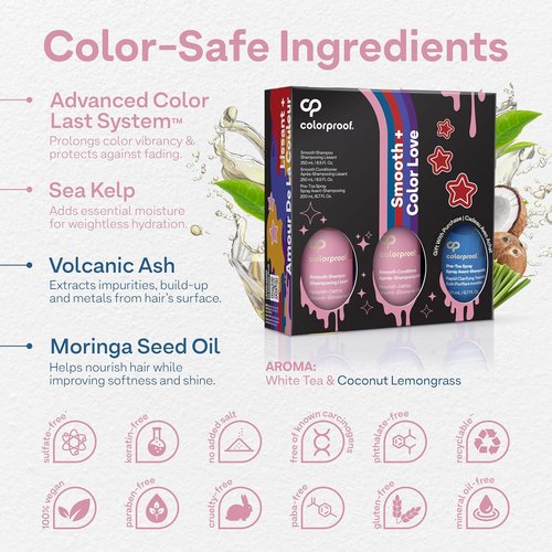 Colorproof Smooth Gift Set - Color Safe Shampoo & Conditioner (8.5 Fl. Oz.) + Pre-Tox Spray (6.7 Fl. Oz.) | Frizz Control for Color-Treated Hair