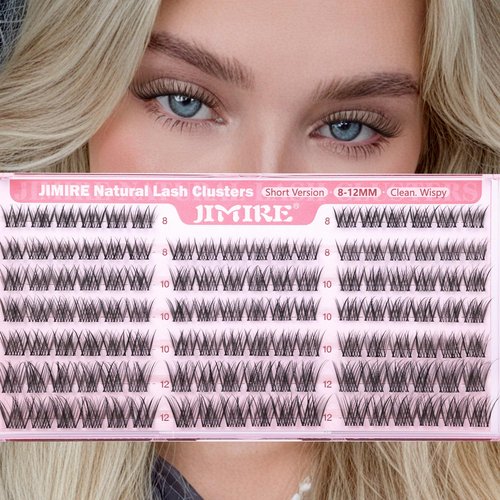 Natural Lash Clusters 8-12MM Short Eyelash Clusters Wispy Lashes Clusters with Clear Band C-Curly Cluster Eyelash Extensions 120Pcs DIY Lash Extensions at Home by JIMIRE