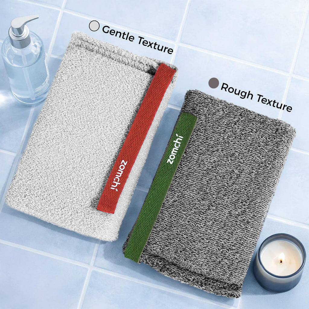 ZOMCHI Body Scrubber, 2 Pack Exfoliating Sponge for Shower and Bath, Large Exfoliator Tool to Remove Dead Skin, Body Sponge for Women & Men (2-Pack, Gray)