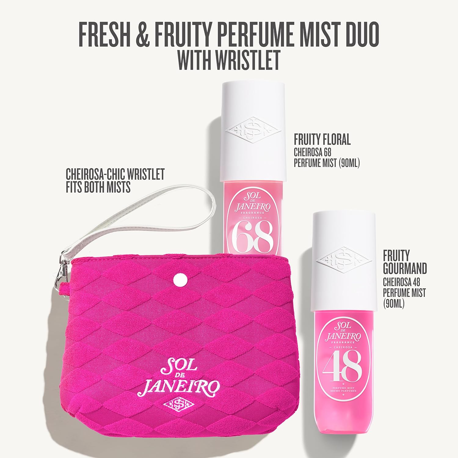 Sol de Janeiro Giftable Set - Travel Size Hair & Body Fragrance Mists with Pink Pouch | Cheirosa 68 & 48, 3 Fl Oz Each