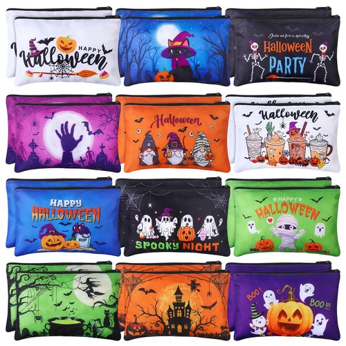 Blosssound 24 Pcs Cosmetic Bags Makeup Bags Bulk Cute Portable Pouches with Zipper Travel Toiletry Organizer Purse Women's Gift Birthday Party Favors(Halloween)