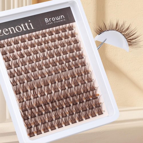 Brown Lash Clusters Natural Eyelash Extension Brown Lash Extension Eyelash Clusters 10-16MM Individual Eyelashes Clusters Wispy Lash Extension DIY Lashes Clusters by zenotti