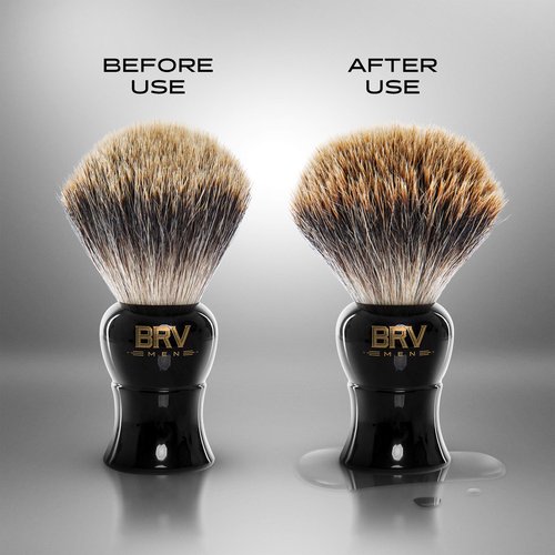 BRV MEN Pure Badger Shaving Brush LARGE (24mm knots) - Heavy Resin Handle - Use with Double-Edge Safety Razor, Straight Razor and Shaving Bowl - Black
