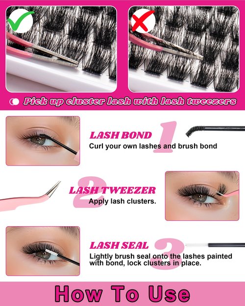 Cove Lash Clusters Kit Eyelash Clusters with Bottom Lashes 10-18mm Manga Fairy Individual Lashes Wispy Fluffy Cluster Eyelash Extensions Bond & Seal Spiky D Curl Lash Extension Kit by MilyBest