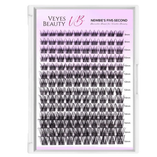 VEYESBEAUTY Lash Clusters Kit Individual Eyelash Extensions Thin & Invisible Band DIY False Eyelashes Newbie's Five-Second Series Wispy Lash Tray, LuxeBold KIT with Bond&Seal Remover Applicator