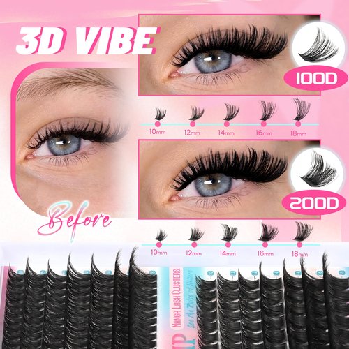 Lash Clusters Dramatic Thick Eyelash Extensions 188Pcs 100D 200D Fluffy Volume Lash Extensions Salon Quality Thick Individual Lashes for DIY Dramatic Look at Home (100D+200D)