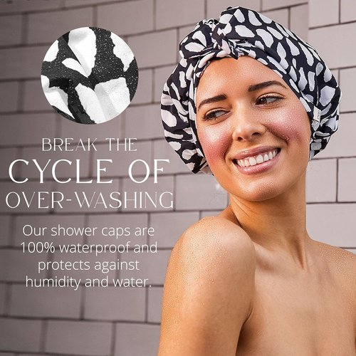 GRACE & COMPANY Luxury Shower Cap - 100% Waterproof, Reusable & Breathable | Casablanca Design