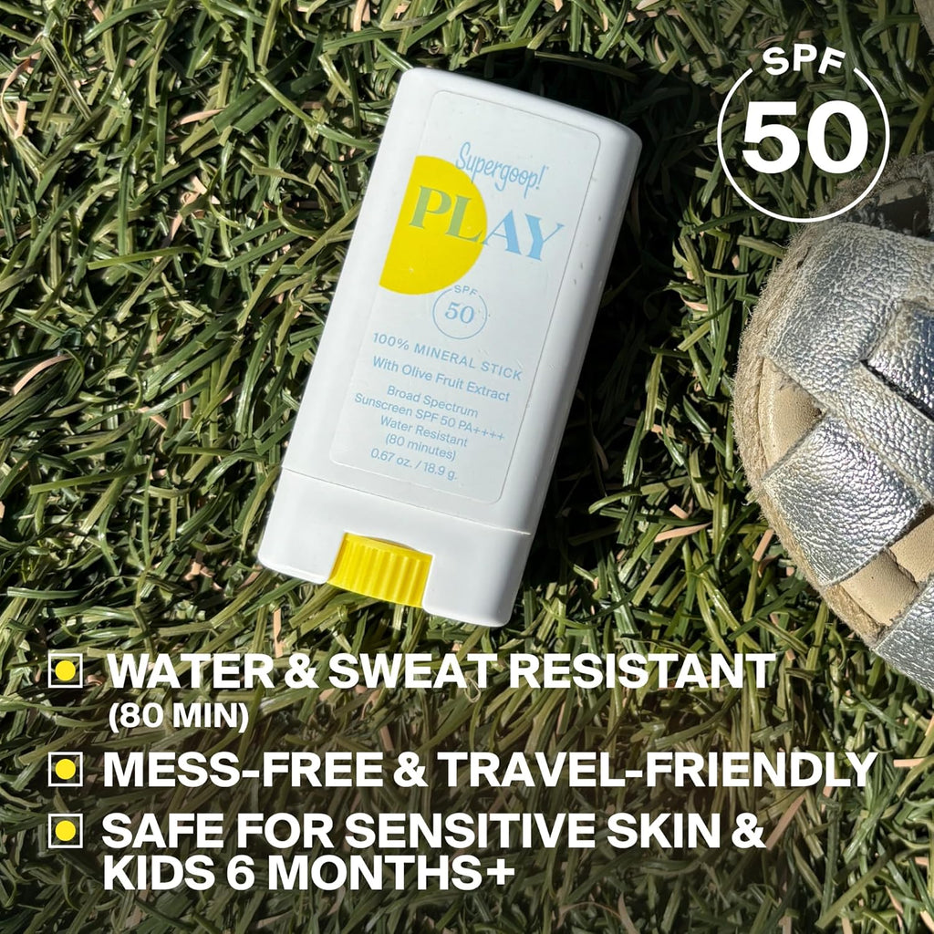 Supergoop! PLAY Mineral Stick SPF 50 - On-the-Go Broad Spectrum Face Sunscreen, 0.67 oz - Water Resistant & Vegan