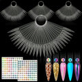 200 Pcs Nail Swatch Sticks Stiletto – Polish Color Swatches with 4 Metal Rings & Numbering Stickers – True Color Visibility, Easy Layer Control | Works with Art Decals and Nail Art Striping Tape Lines