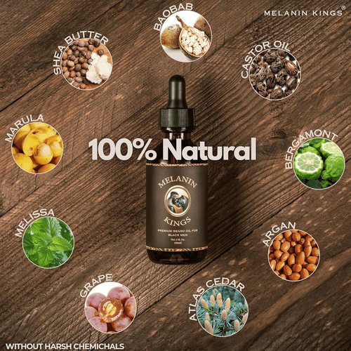 Melanin Kings Beard Oil for Black Men - 100% Natural Formula with Ancient African Ingredients - 2fl. Oz. | Kenyan Sandalwood Scent