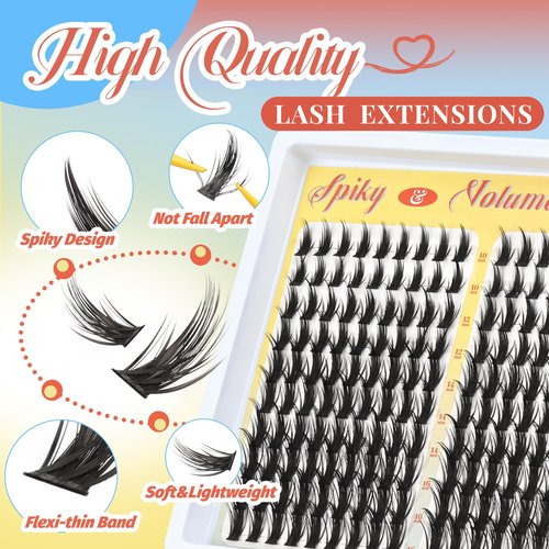 Fyonas Manga Lash Clusters Spiky Anime Cluster Eyelash Extensions 270Pcs D Curl Volume Fluffy Eyelash Clusters 10-16mm DIY Fairy Wispy Individual Lashes Natural Look (Crystal Spire)