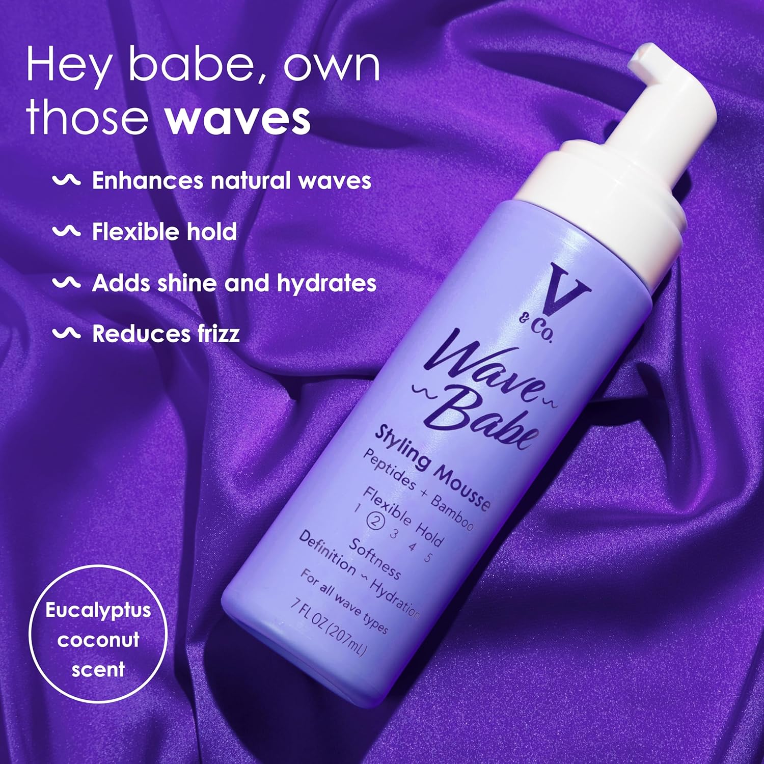 V&Co. Beauty Wave Babe Styling Mousse - Lightweight Hold for Effortless Waves | 8 oz