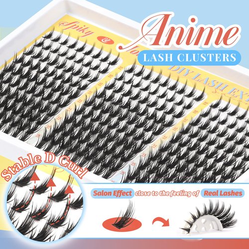 Fyonas Manga Lash Clusters Spiky Anime Cluster Eyelash Extensions 270Pcs D Curl Volume Fluffy Eyelash Clusters 10-16mm DIY Fairy Wispy Individual Lashes Natural Look (Crystal Spire)
